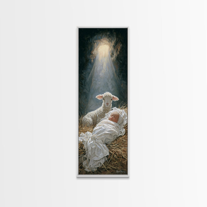 Holy Light Promise – Framed Canvas Print – Christian Christmas Art – Jesus Painting – Christian Art – Tall Narrow Wall Art – Christmas Art