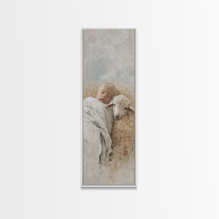 Lamb Of Morning – Framed Canvas Print – Christian Art Canvas – Christian Christmas Art – Skinny Art – Jesus Painting – Christian Wall Art