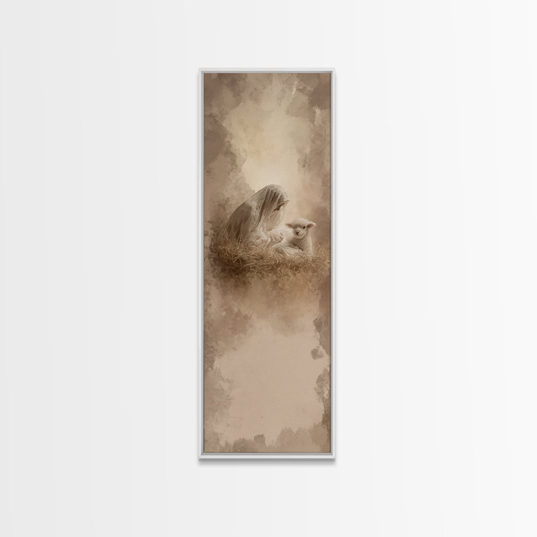 Heaven’s Gentle Rest | Framed Canvas Print | Christian Art | Christian Christmas Art | Narrow Art | Jesus Art Print | Christmas Wall Art