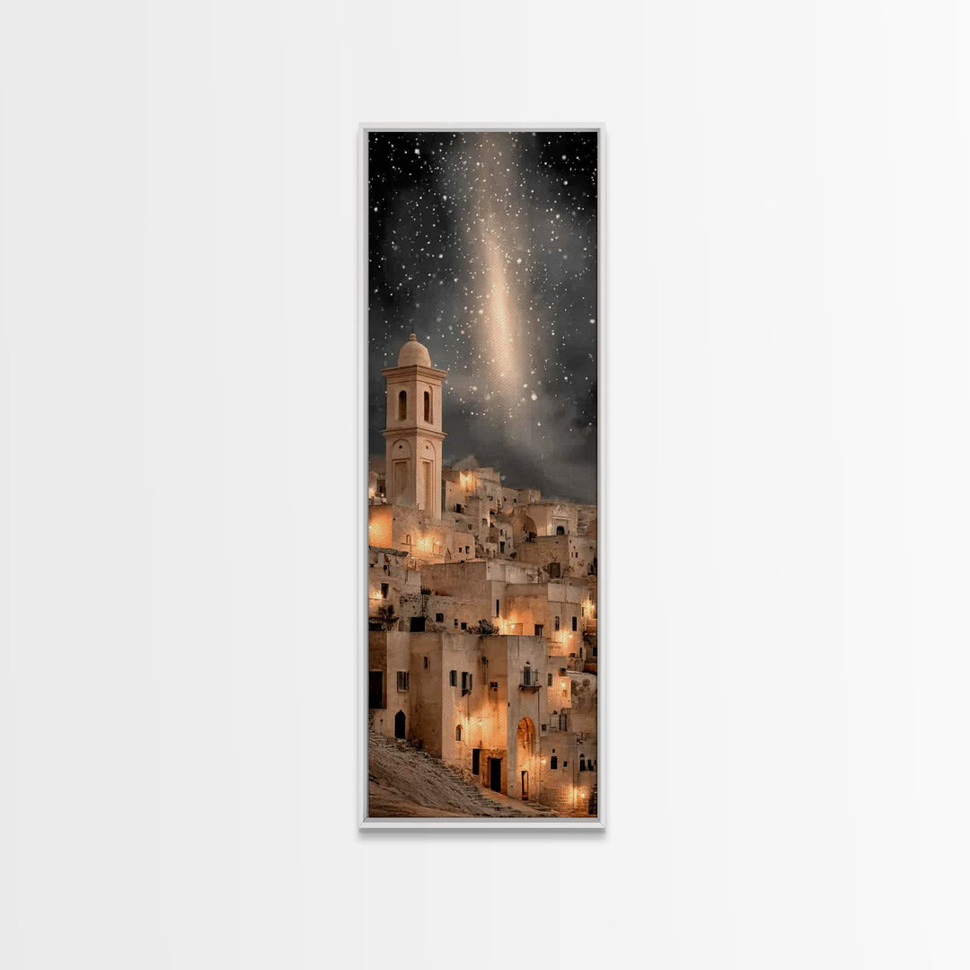 Bethlehem Night Wonder – Framed Canvas Print – Christmas Wall Art – Christian Art Canvas – Tall Skinny Art Print – Christian Christmas Deco