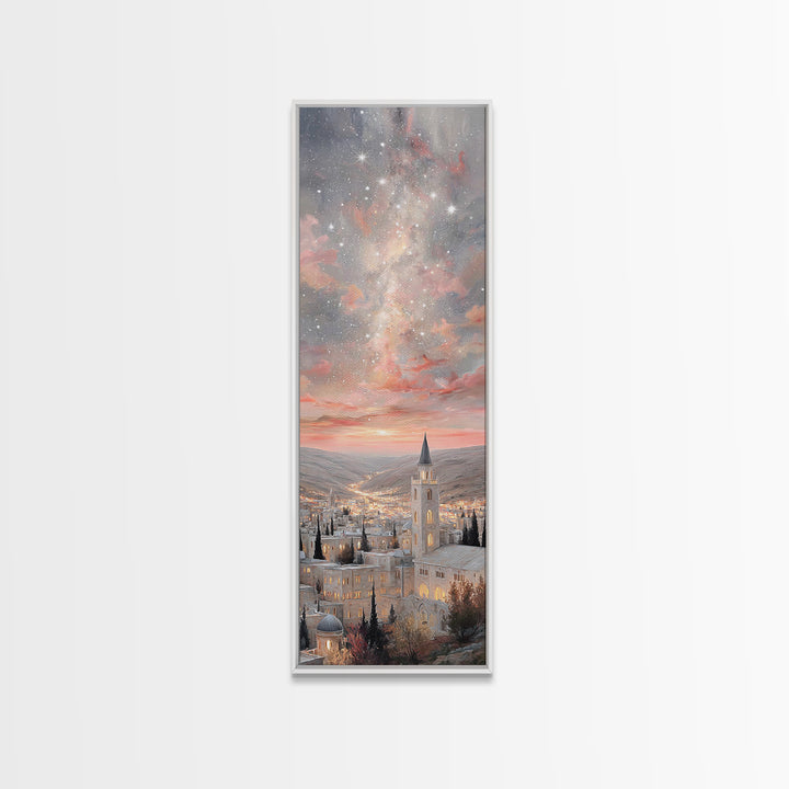 City Of Starfall, Framed Canvas Print, Christmas Canvas Wall Art, Christian Art, Skinny Art, Christian Decoration, Christmas Art Prints