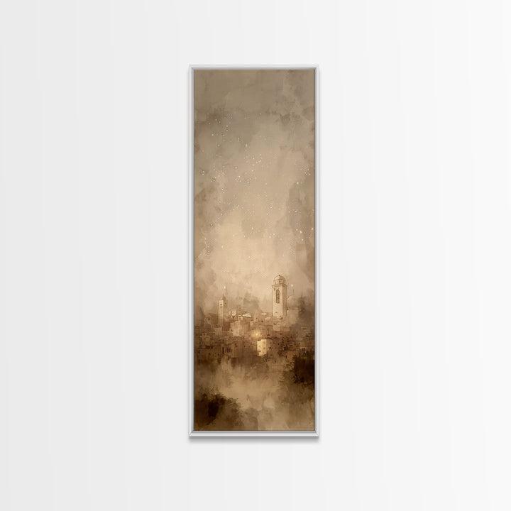 Sacred City Dawn – Framed Canvas Print – Christian Art – Christmas Art Prints – Narrow Art – Christian Wall Art – Modern Christian Art