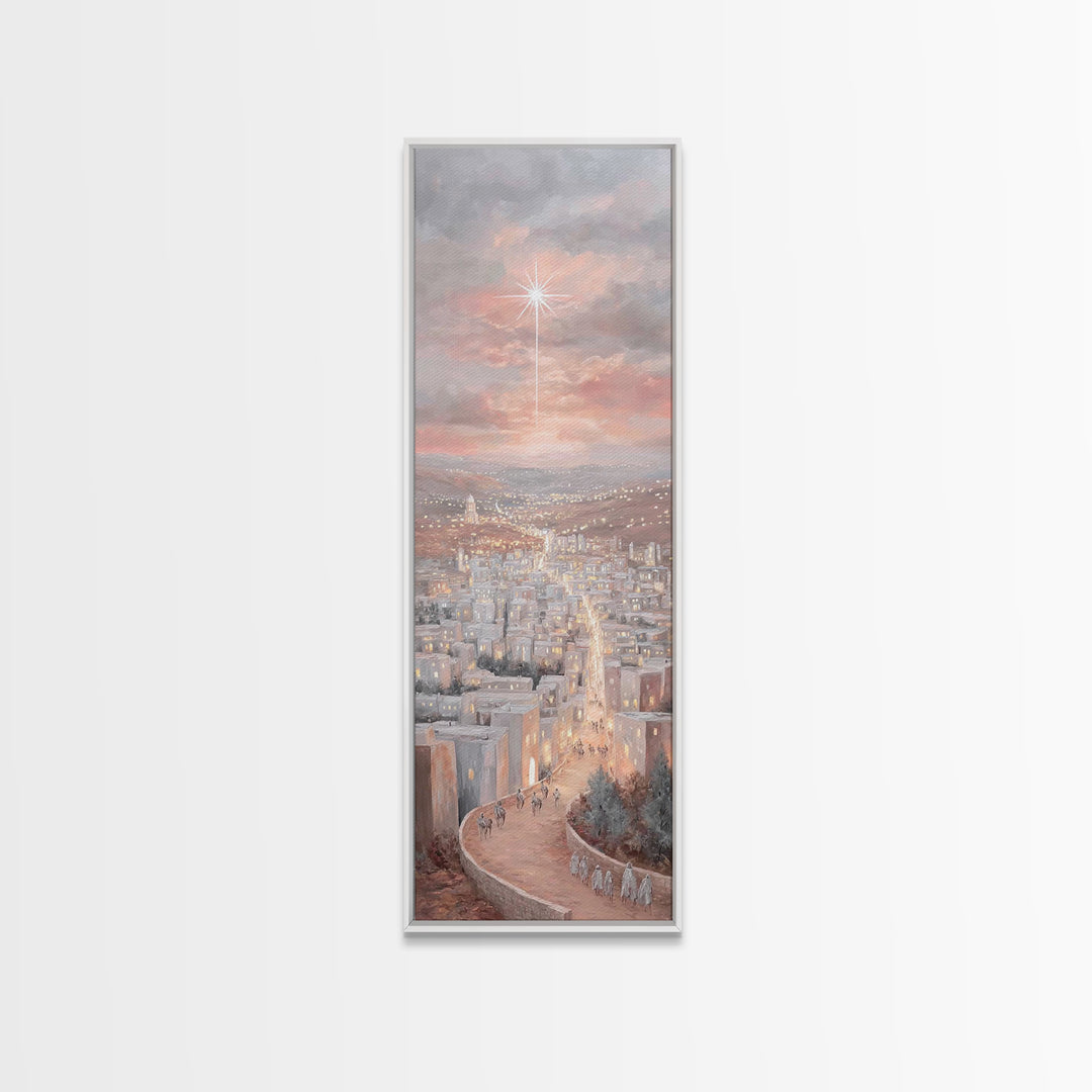 Pilgrims of Promise – Framed Canvas Print – Narrow Art – Christian Art Canvas – Christmas Art – Christian Wall Art – Christian Christmas –