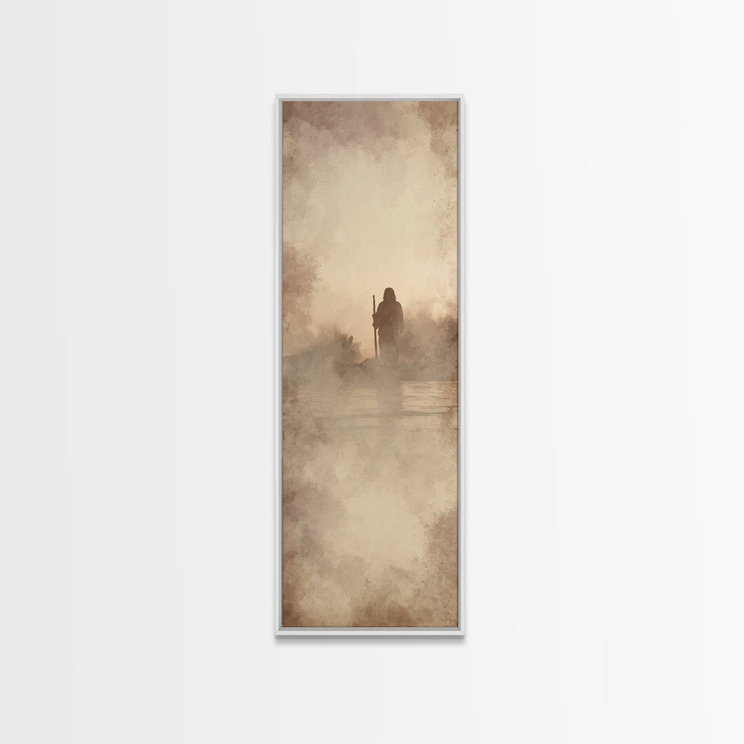 Desert Dawn Shepherd | Framed Canvas Print | Tall Skinny Art Print | Christian Art Canvas | Jesus Painting | Christian Wall Art | Christian