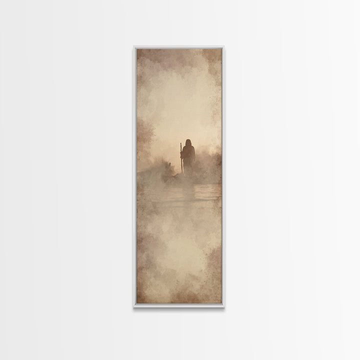Desert Dawn Shepherd | Framed Canvas Print | Tall Skinny Art Print | Christian Art Canvas | Jesus Painting | Christian Wall Art | Christian