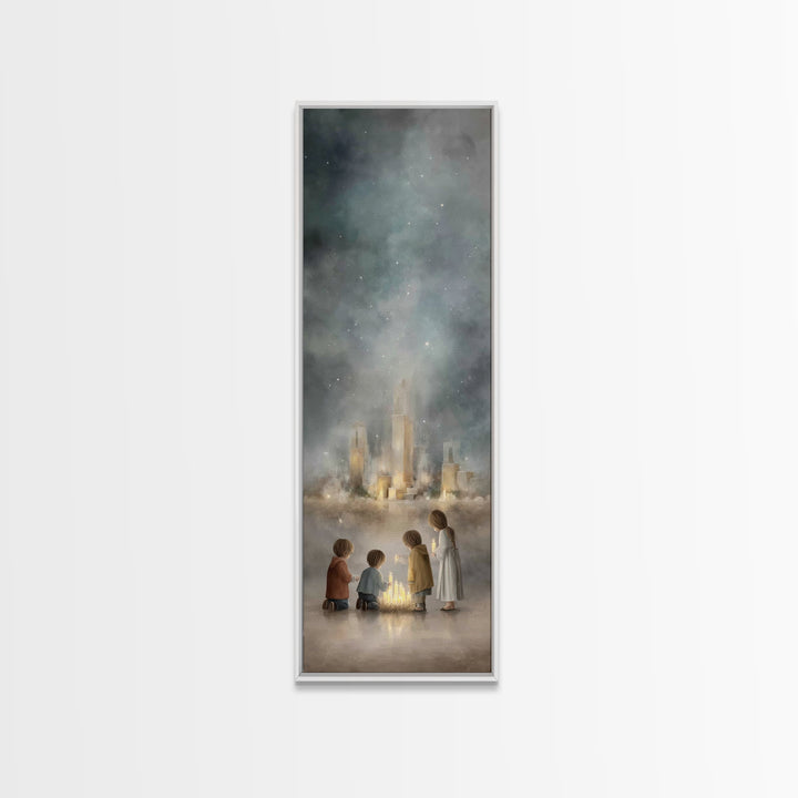 Shepherds In Grace - Framed Canvas Print - Christian Painting - Christian Wall Art - Christian Art Canvas - Tall Skinny Art Print - Jesus A