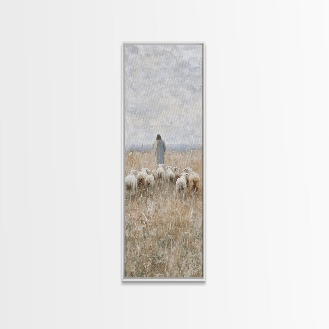 Path Of The Flock - Framed Canvas Print - Christian Art Print - Christian Wall Art - Christian Painting - Tall Narrow Wall Art - Jesus Art