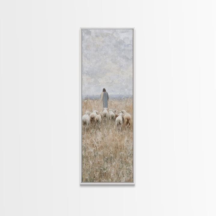 Path Of The Flock - Framed Canvas Print - Christian Art Print - Christian Wall Art - Christian Painting - Tall Narrow Wall Art - Jesus Art