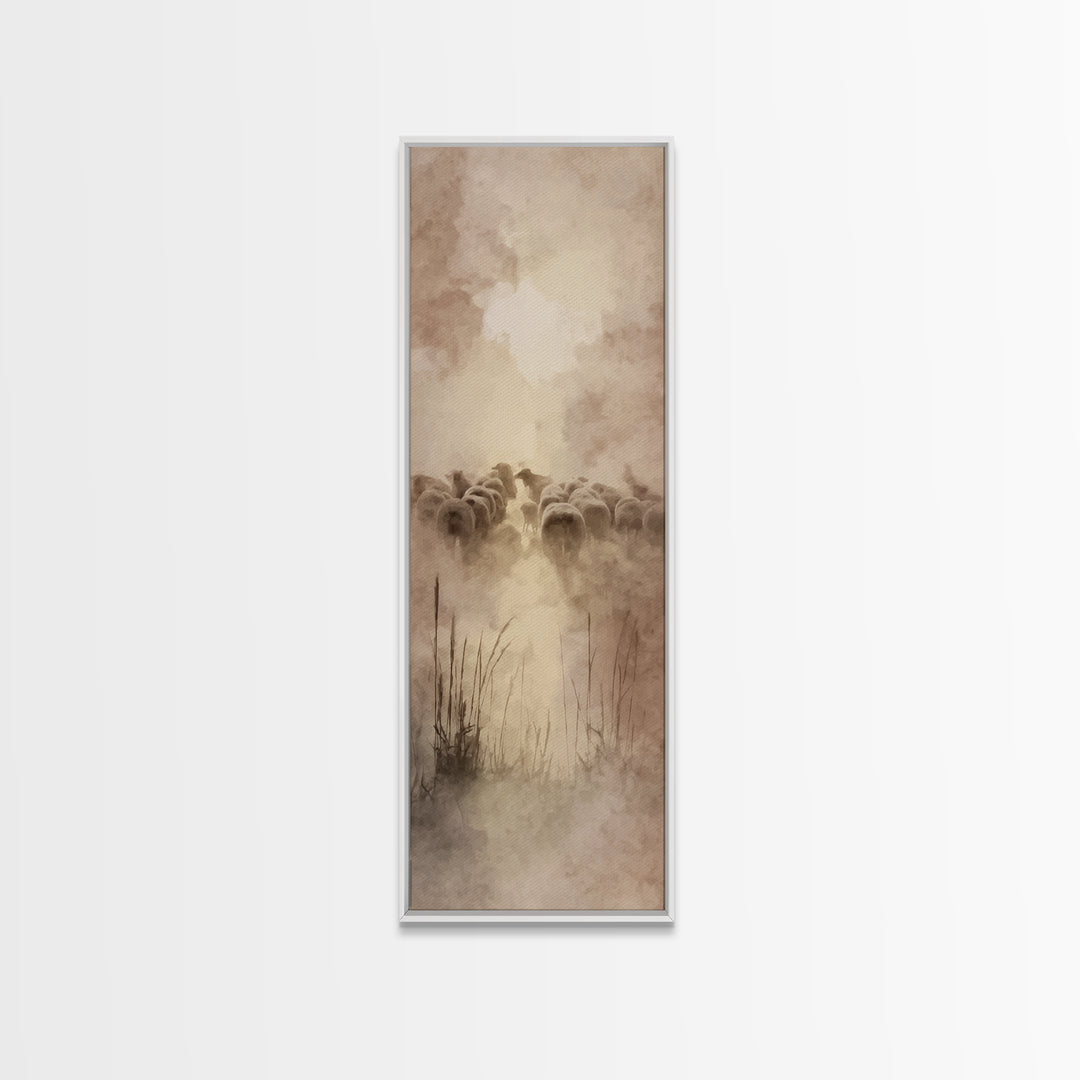 Shepherds In Light - Framed Canvas Print - Christian Art Canvas - Christian Wall Art - Large Christian Painting - Tall Narrow Wall Art