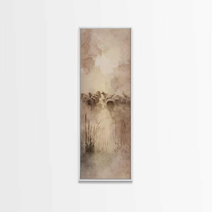 Shepherds In Light - Framed Canvas Print - Christian Art Canvas - Christian Wall Art - Large Christian Painting - Tall Narrow Wall Art