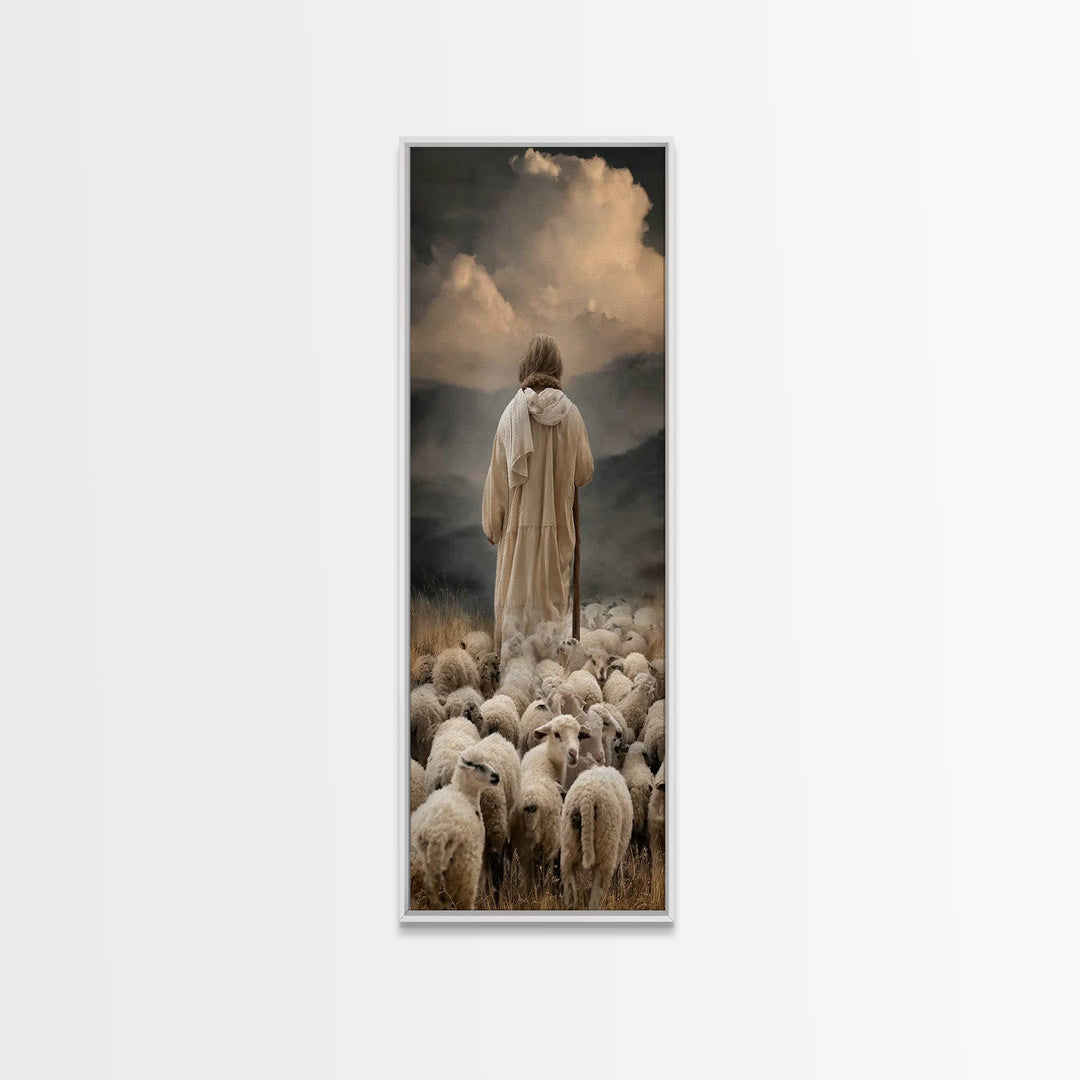 Shepherd Of Peace – Framed Canvas Print – Christian Wall Art – Jesus Painting – Christian Art Canvas – Narrow Art – Christian Art