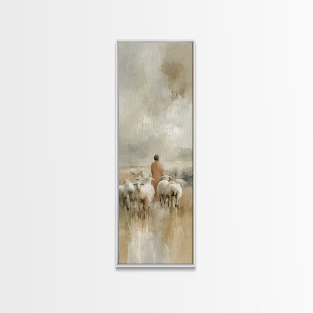 Flock In Stillness – Framed Canvas Print – Christian Art Canvas – Christian Painting – Tall Skinny Art Print – Christian Wall Art – Jesus A