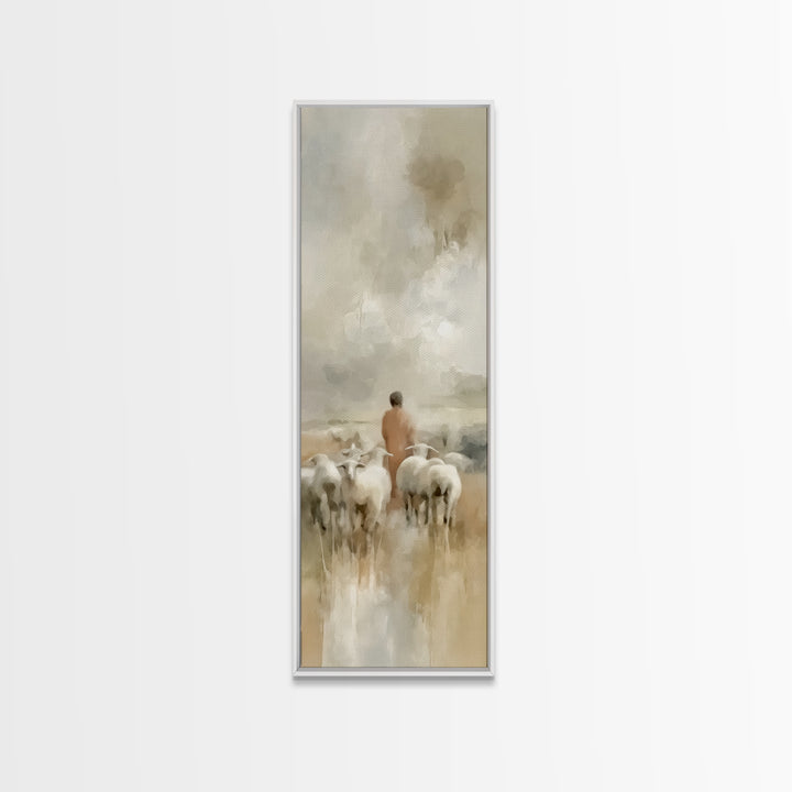 Flock In Stillness – Framed Canvas Print – Christian Art Canvas – Christian Painting – Tall Skinny Art Print – Christian Wall Art – Jesus A