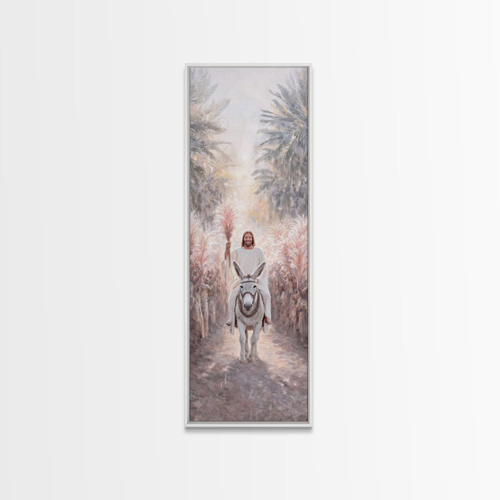 Palm Road Arrival – Framed Canvas Print – Christian Art Canvas – Christian Wall Art – Skinny Art – Christian Painting – Jesus Art
