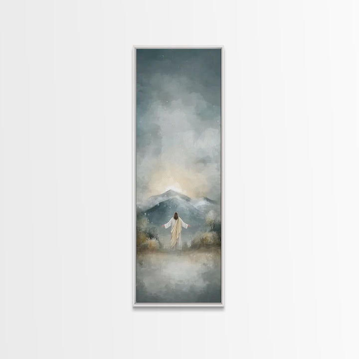 Heavenly Mountain Rise | Framed Canvas Print | Christian Wall Art | Christian Art Print | Tall Skinny Art Print | Jesus Painting | Christma