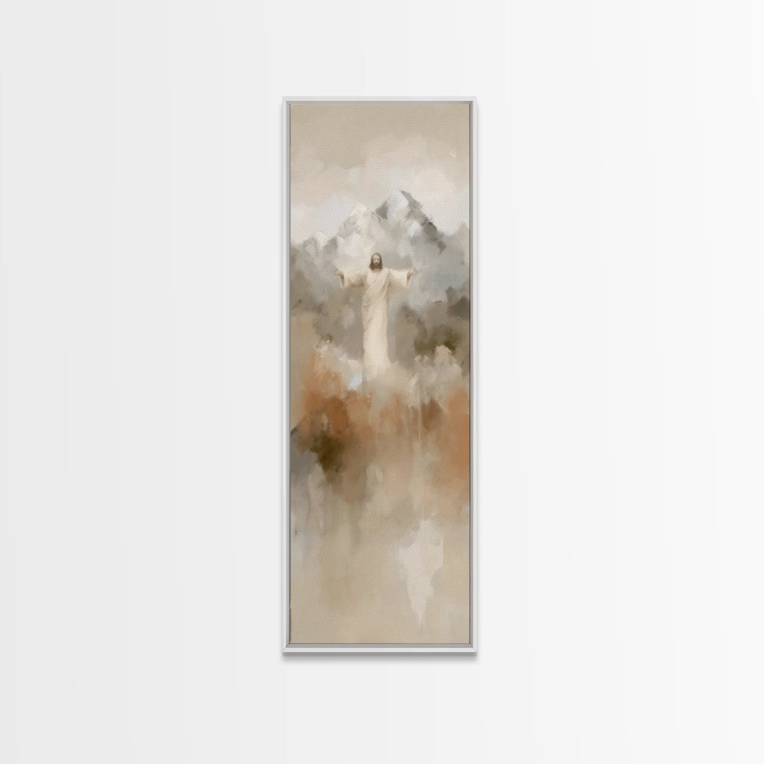 Sacred Misty Dawn | Framed Canvas Print | Jesus Painting | Christian Art Canvas | Christian Wall Art | Skinny Art | Christian Christmas Art