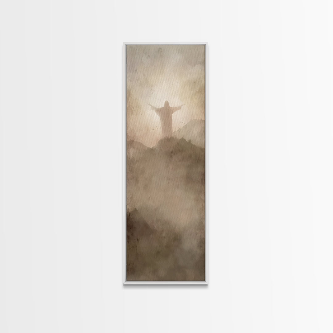 Shepherd’s Quiet Path – Framed Canvas Print – Christian Art Canvas – Jesus Painting – Christian Wall Art – Tall Skinny Art Print – Christma