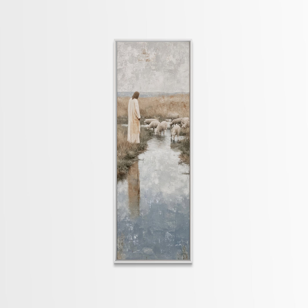 Pasture of Gentle Faith | Framed Canvas Print | Christian Wall Art | Jesus Painting | Narrow Art | Christian Art Canvas | Christmas Art | C