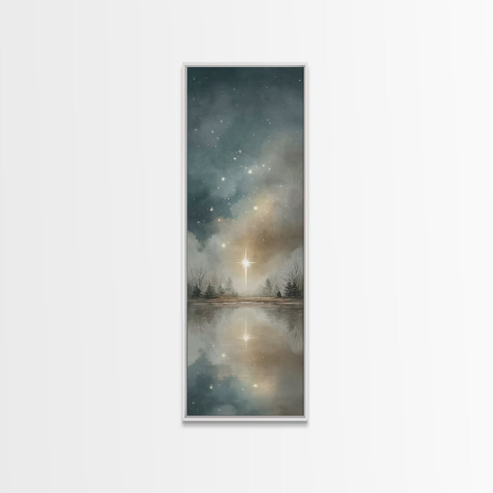 Guiding Star Lake – Framed Canvas Print – Christian Art Canvas – Christmas Art Prints – Christian Art – Tall Skinny Art Print