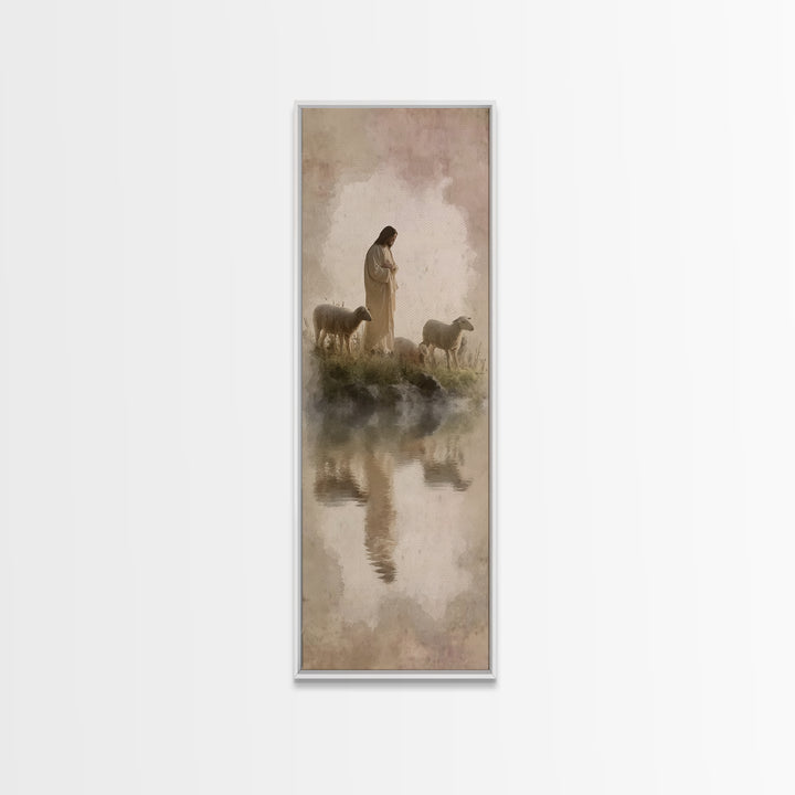 Pasture of Gentle Hope, Framed Canvas Print, Jesus Painting, Christian Art Canvas, Christian Wall Art, Skinny Art, Christian Christmas Art,