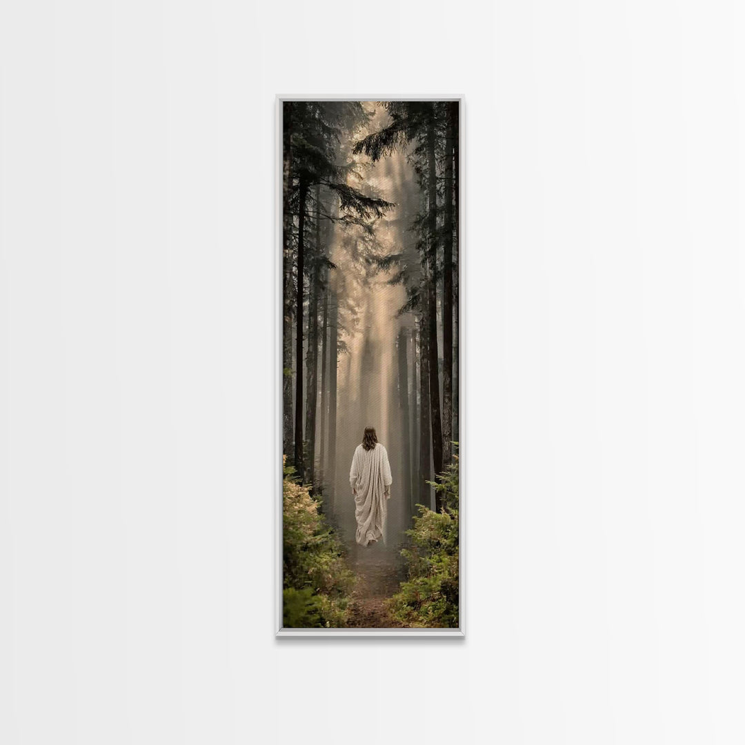 Heavenly Woodland Path – Framed Canvas Print – Christian Wall Art – Christian Art Canvas – Jesus Painting – Tall Skinny Art Print – Christi
