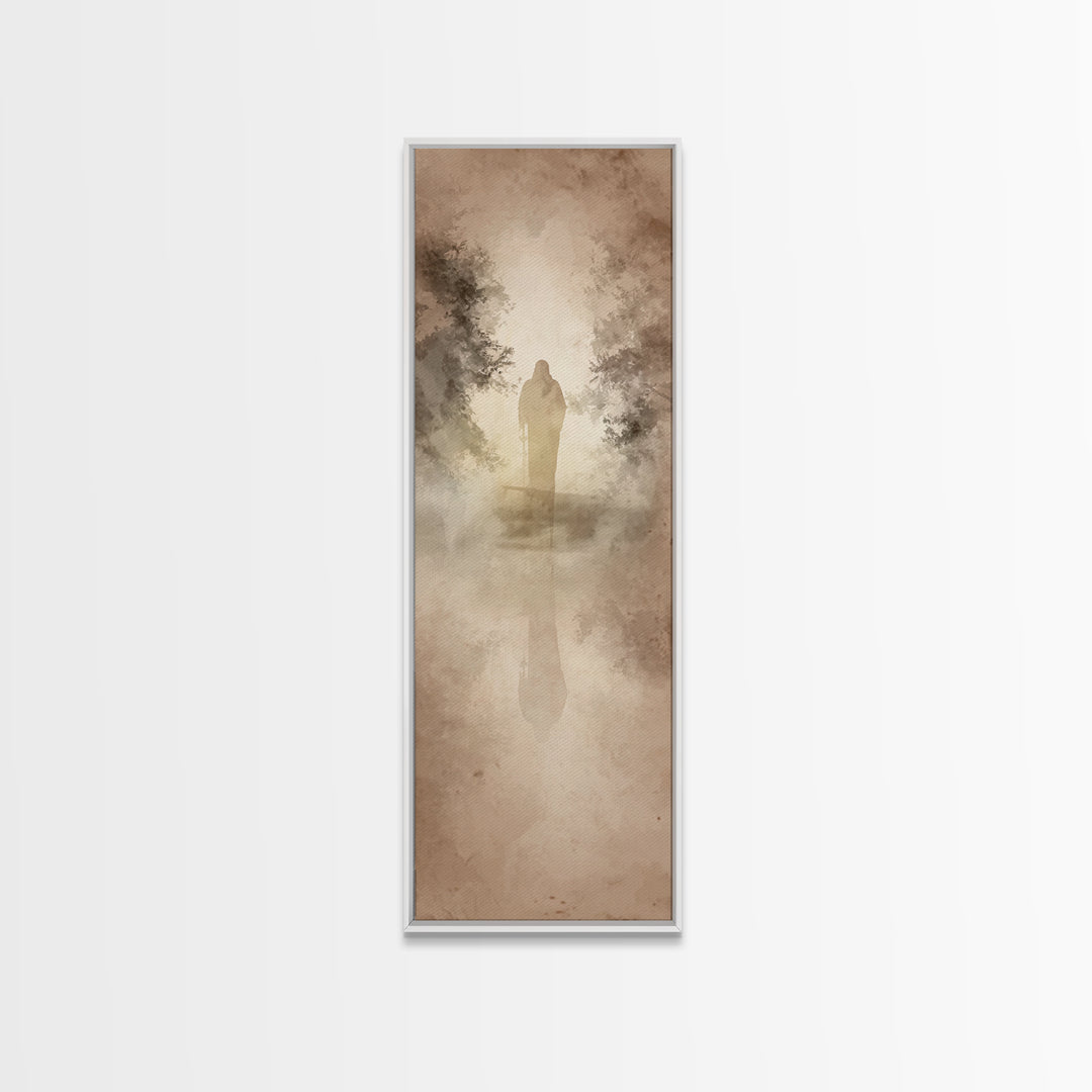 Autumn Prayer Walk | Framed Canvas Print | Christian Art Canvas | Jesus Painting | Christian Wall Art | Narrow Art | Christian Christmas Ar