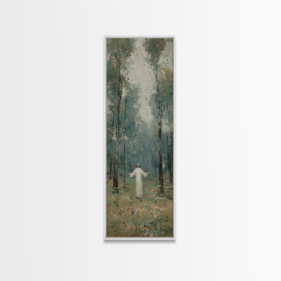 Radiant Woods Blessing, Framed Canvas Print, Christian Wall Art, Christian Art Canvas, Jesus Painting, Tall Narrow Wall Art, Christian Chri