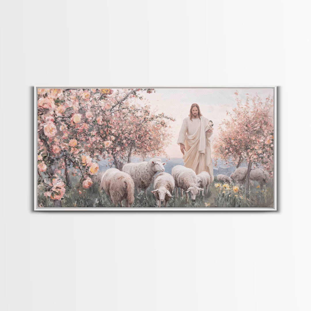 Shepherd Of Blossoms – Framed Canvas Print – Christian Wall Art – Jesus Painting – Christian Art Canvas – Christian Christmas Art