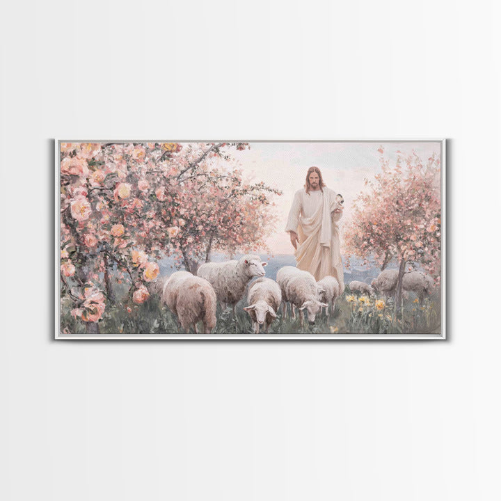 Shepherd Of Blossoms – Framed Canvas Print – Christian Wall Art – Jesus Painting – Christian Art Canvas – Christian Christmas Art