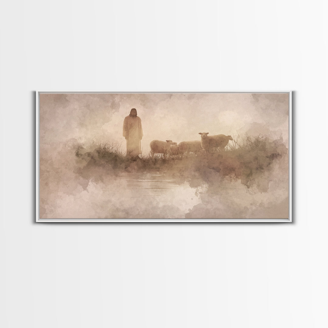 Morning Grace, Framed Canvas Print, Christian Art Print, Jesus Painting, Christian Wall Art, Christian Christmas Art, Minimalist Christian
