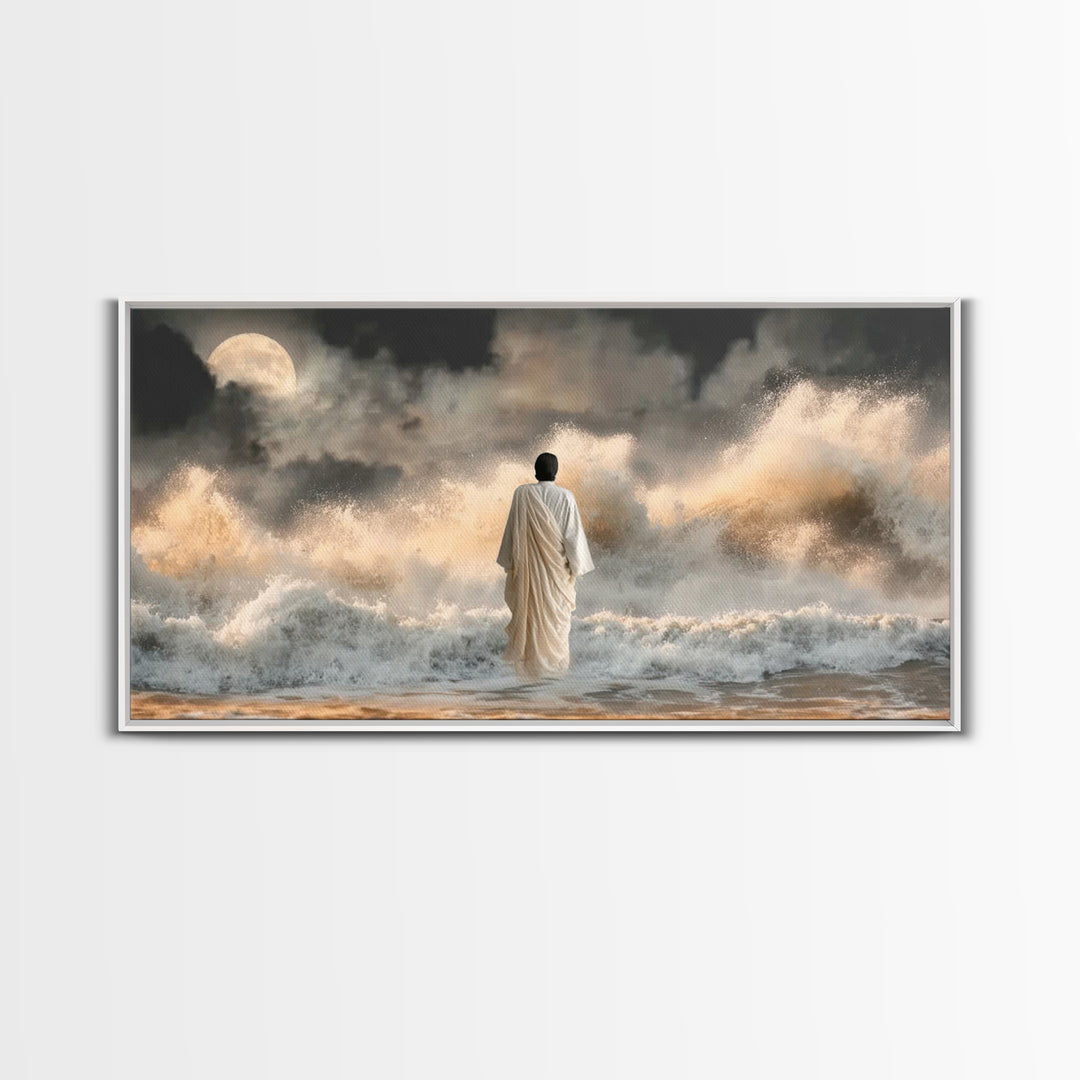 Moonlit Deliverance – Framed Canvas Print – Christian Wall Art – Jesus Painting – Christian Art Canvas – Moody Christian Art – Christian Gi
