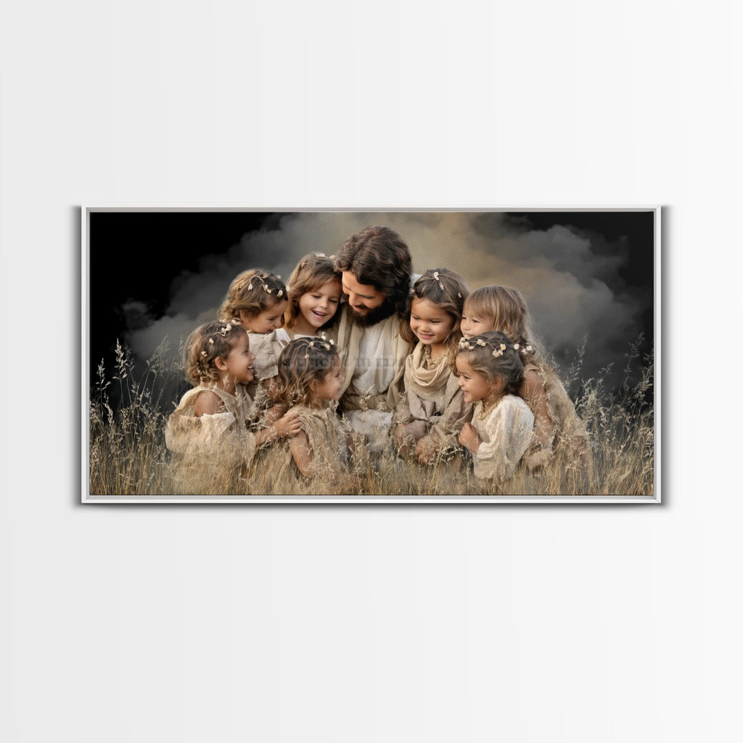 Joyful Meadow, Framed Canvas Print, Christian Wall Art, Jesus Painting, Christian Art Canvas, Christian Art Prints, Christian Gift Ideas