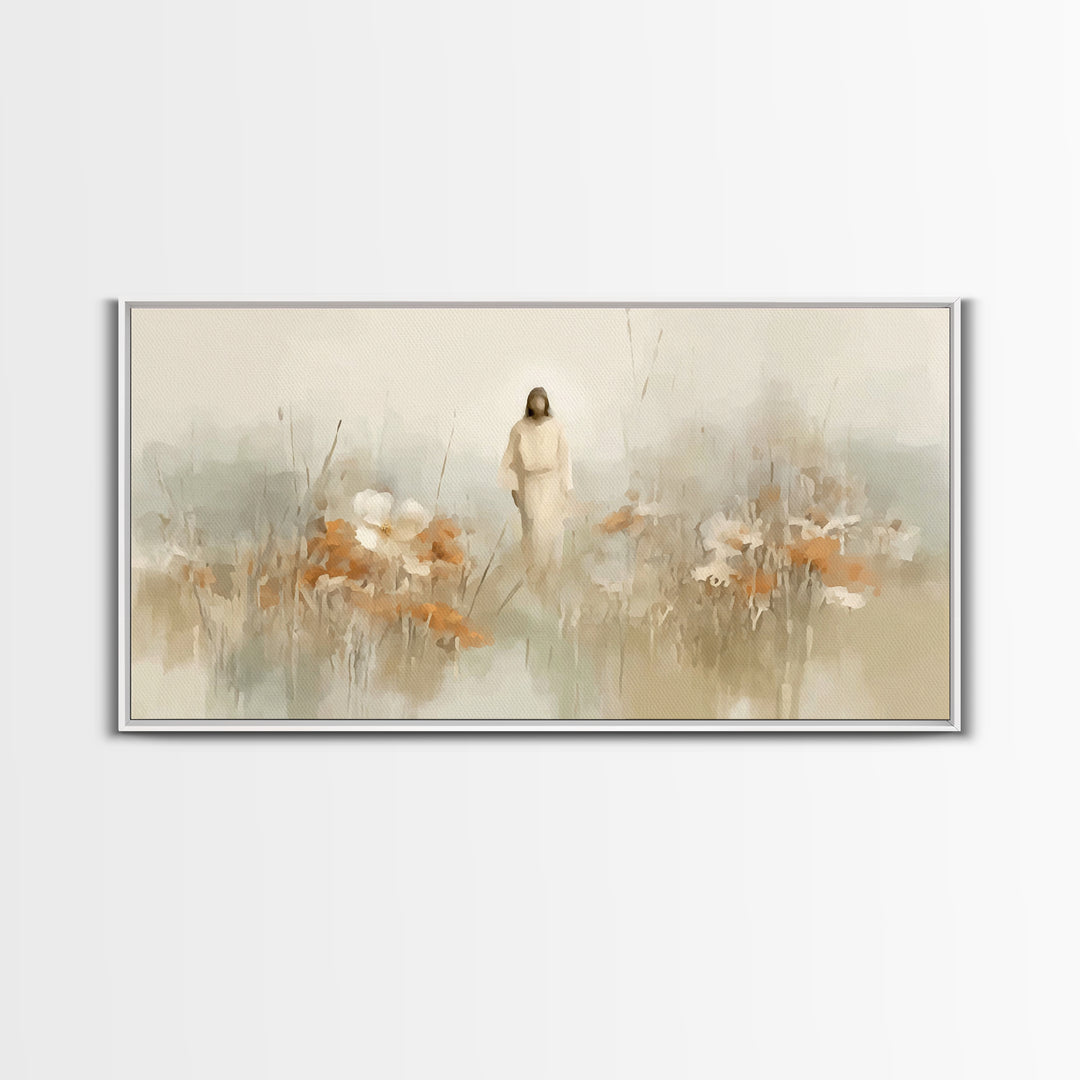 Peaceful Dawn Path – Framed Canvas Print – Jesus Painting – Christian Art Canvas – Christian Wall Art – Christmas Art – Christian Gift Idea