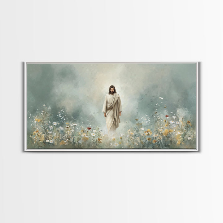 Heavenly Garden Walk – Framed Canvas Print – Christian Art Print – Jesus Painting – Christian Wall Art – Christian Christmas Art – Christia