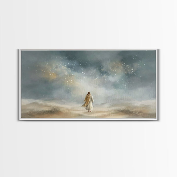 Starlit Promise Walk | Framed Canvas Print | Christian Art Canvas | Jesus Painting | Christian Wall Art | Christian Art Print | Christian D