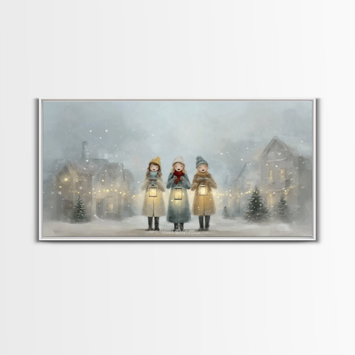 Caroling Light | Framed Canvas Print | Christmas Art Prints | Christian Christmas Art | Christian Wall Art | Christian Gift Ideas | Xmas Ar