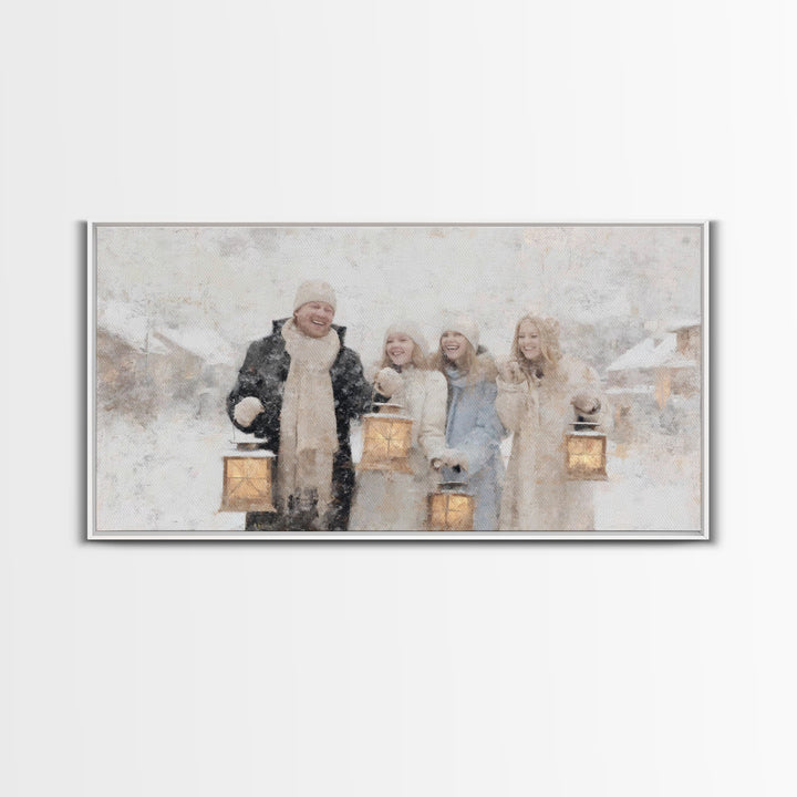 Family Lanterns - Framed Canvas Print - Christmas Wall Art - Christian Christmas Art - Christian Art Canvas - Modern Christian Art - Xmas A