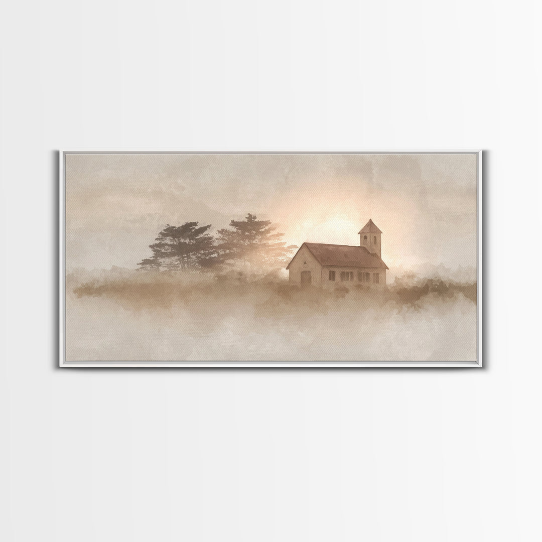 Morning Chapel Peace – Framed Canvas Print – Christian Art Canvas – Christian Wall Art – Subtle Christian Art – Christian Art Print – Moder