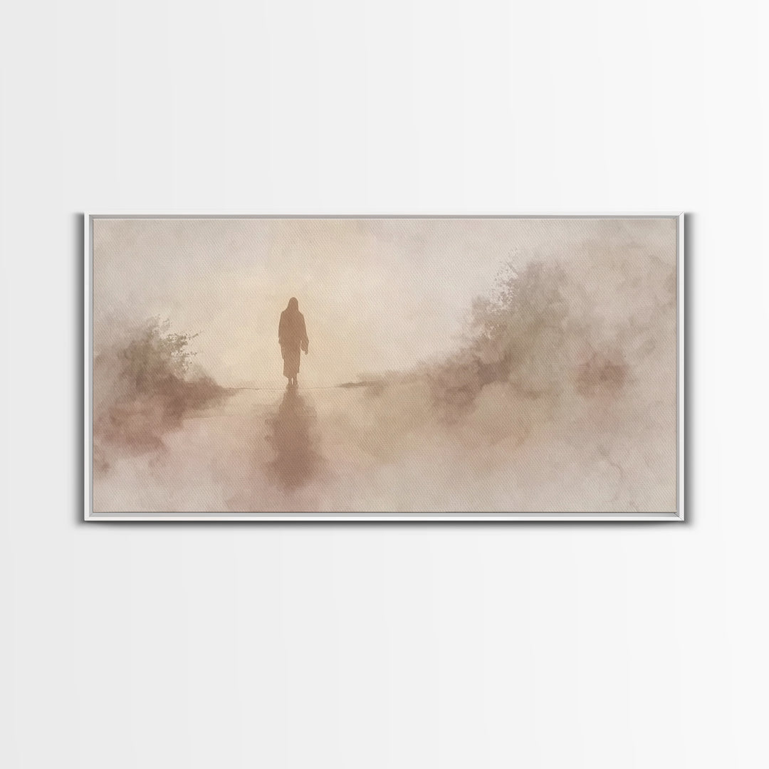 Solitary Savior Path – Framed Canvas Print – Jesus Painting – Jesus Canvas Art – Christian Wall Art – Modern Christian Art – Large Jesus Pa