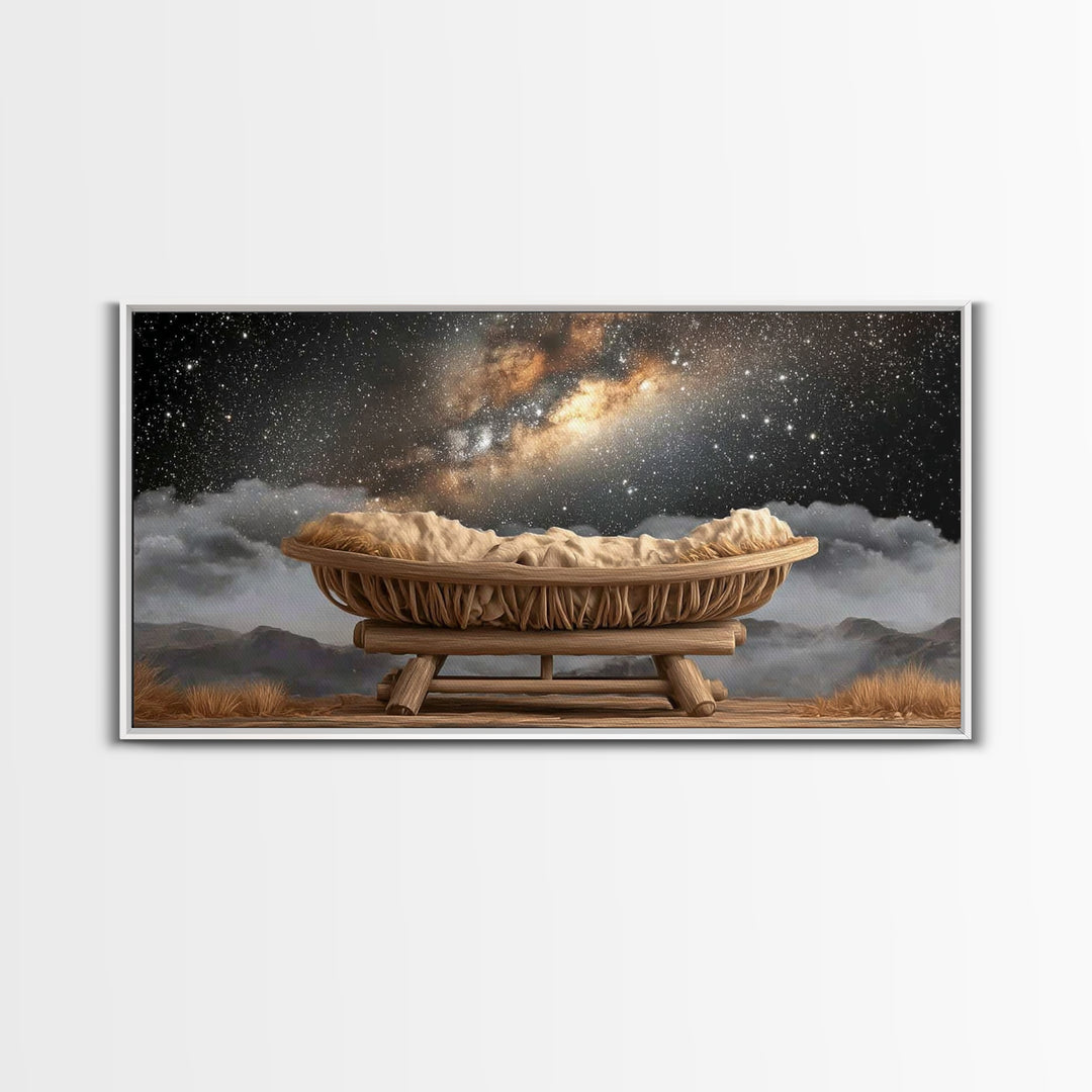 Heavenly Cradle – Framed Canvas Print – Christmas Art – Christian Christmas Art – Christian Decor – Christian Wall Art