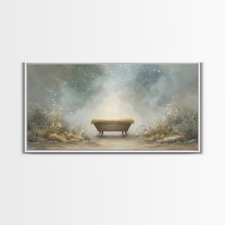 Holy Manger Glow | Framed Canvas Print | Christian Christmas Art | Christmas Wall Art | Christian Art Canvas | Christian Decor