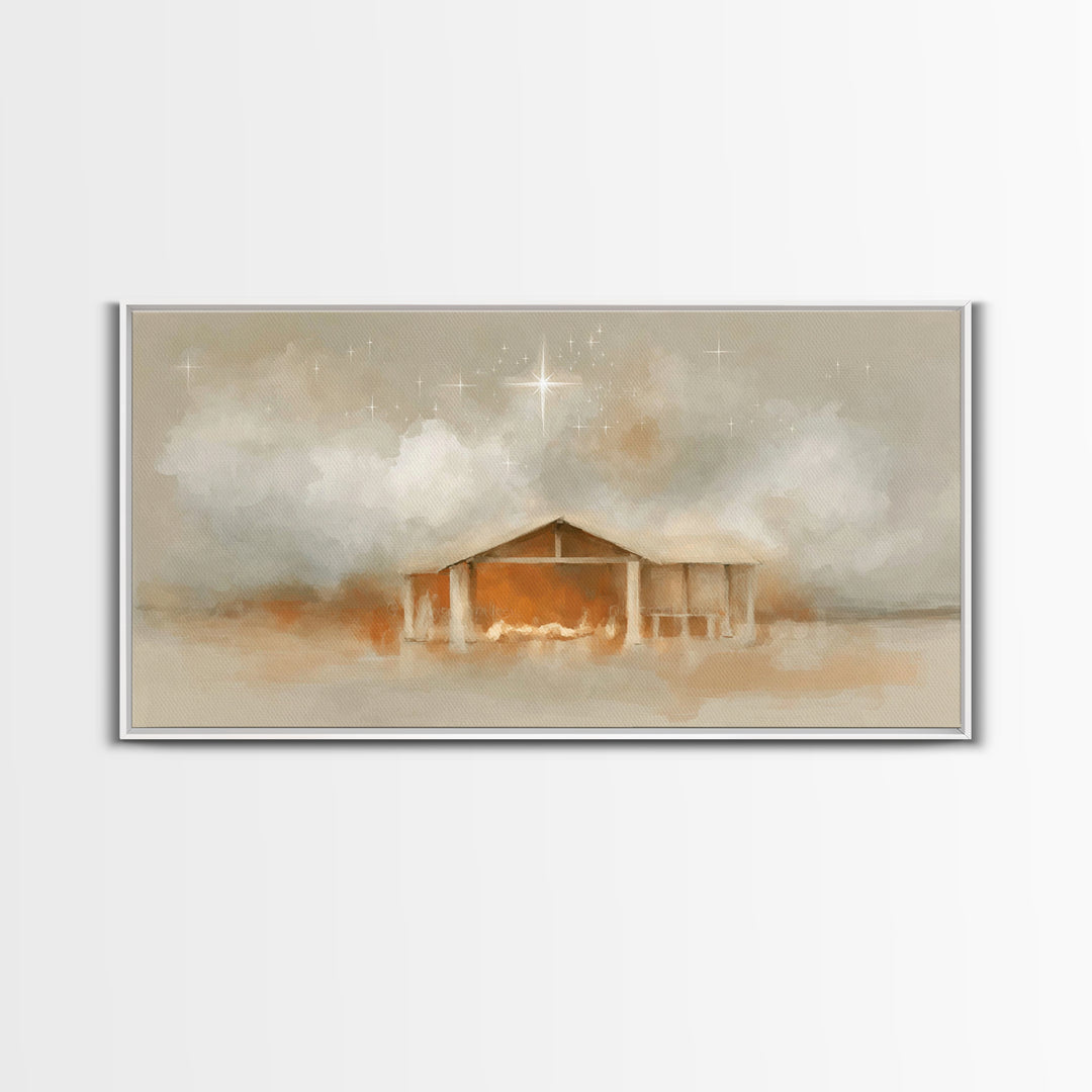 Holy Night Shelter – Framed Canvas Print – Christmas Art – Christian Canvas – Christian Art – Christian Gifts – Jesus Art – Christian Decor