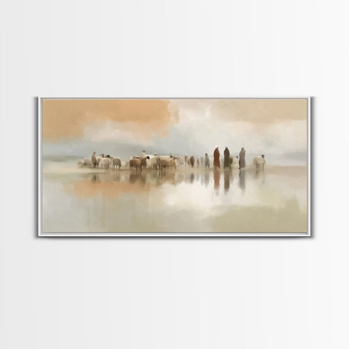 Shepherds In Stillness – Framed Canvas Print – Christian Wall Art – Christian Art Canvas – Christian Painting – Christmas Art – Subtle Chri