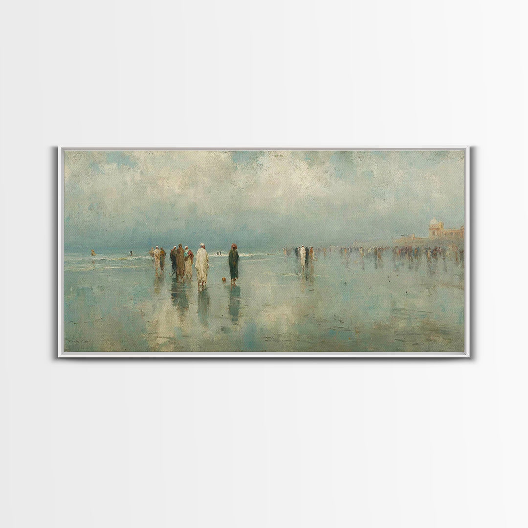 Gathering By The Shore | Framed Canvas Print | Christian Art Work | Christian Wall Art | Large Christian Painting | Jesus Painting | Retro