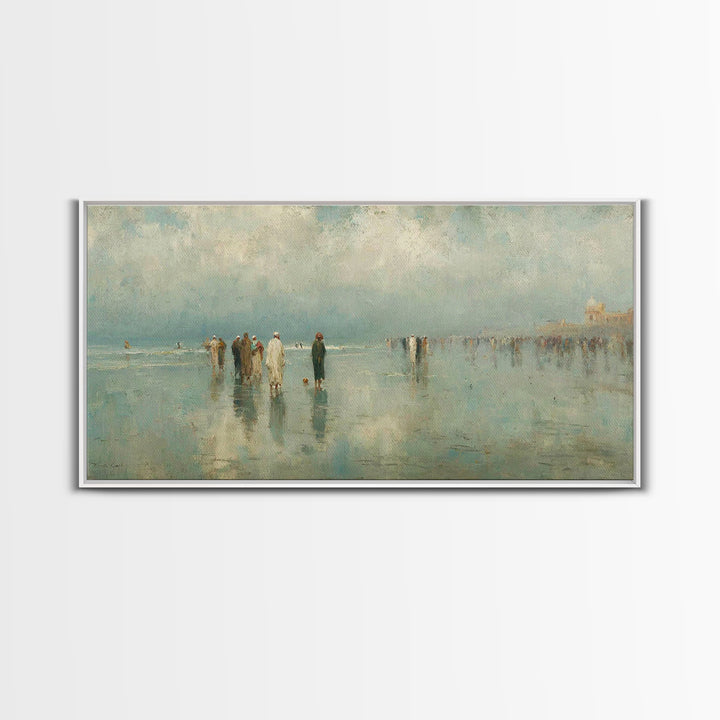 Gathering By The Shore | Framed Canvas Print | Christian Art Work | Christian Wall Art | Large Christian Painting | Jesus Painting | Retro