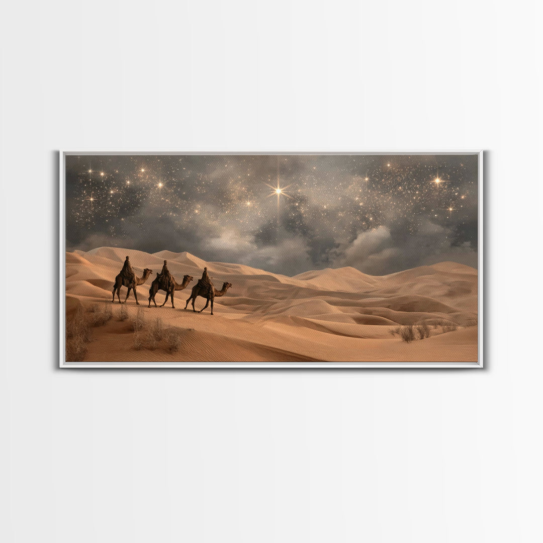 Desert Star Journey, Framed Canvas Print, Christmas Art, Christian Christmas Art, Christian Wall Art, Christian Art Canvas, Jesus Painting
