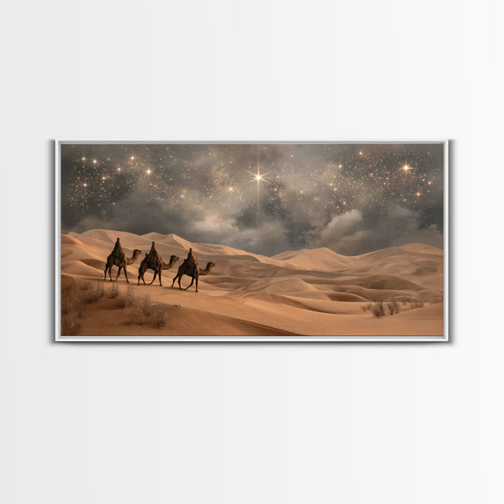 Desert Star Journey, Framed Canvas Print, Christmas Art, Christian Christmas Art, Christian Wall Art, Christian Art Canvas, Jesus Painting