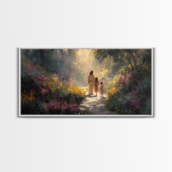 Radiant Garden Way – Framed Canvas Print – Christian Art Canvas – Christmas Art – Christian Wall Art – Jesus Painting – Christian Christmas