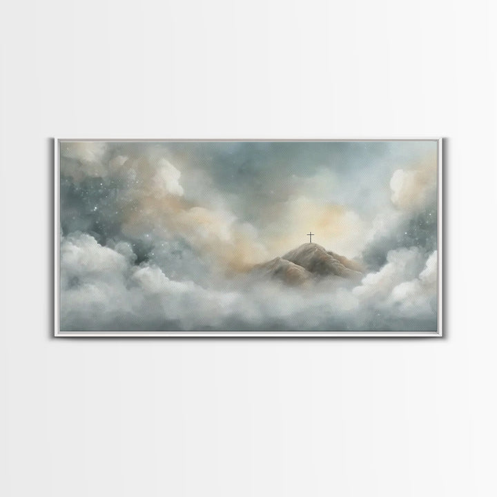 Silent Peaks – Framed Canvas Print – Christian Wall Art – Minimalist Christian Art – Christian Art Canvas – Christmas TV Art