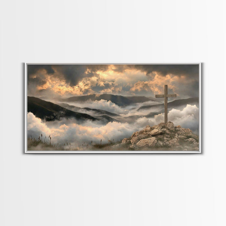Cross Of Dawn – Framed Canvas Print – Christian Art Canvas – Christian Wall Art – Moody Christian Art – Christmas Art Framed